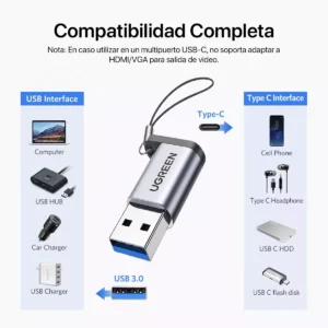 Adaptador Tipo C Hembra A Usb 3.0 3.1 Macho 5 Gbps Ugreen - imagen secundaria