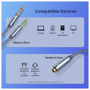 Cable Jack 3.5mm A Plug 3.5mm Audio micrófono Trrs A Trs - imagen secundaria