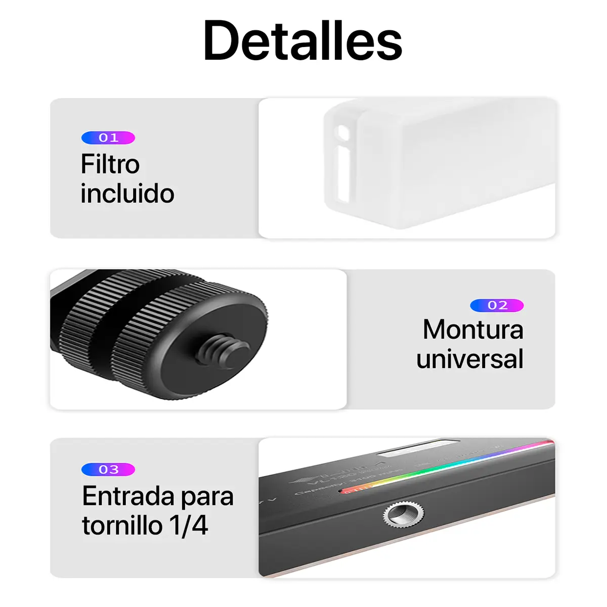 ulanzi vl120 rgb panel led tripode 120 leds detalles