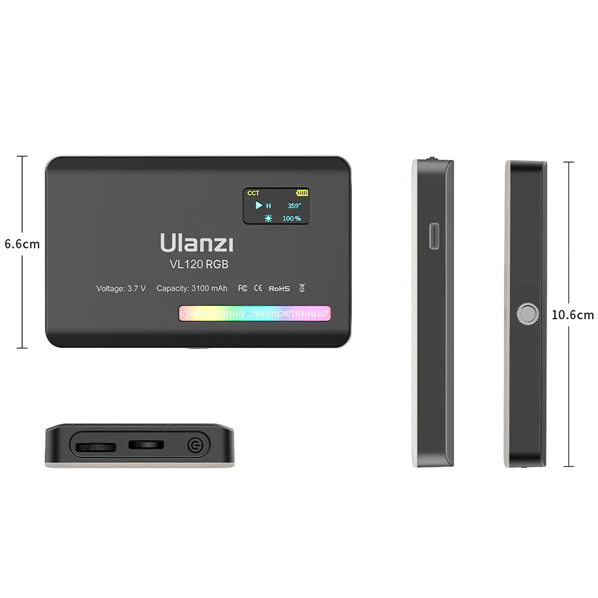 ulanzi vl120 rgb panel led tripode 120 leds frotal laterales