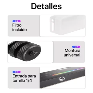 Luz Led Rgb Ulanzi VL120  + Ventosa con adaptador perno 1/4″ + Filtro difuminador - imagen secundaria