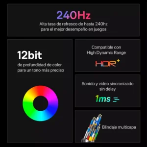 Cable DisplayPort 1.5m Baseus 1.4 8k 60Hz 2k 240Hz - imagen secundaria