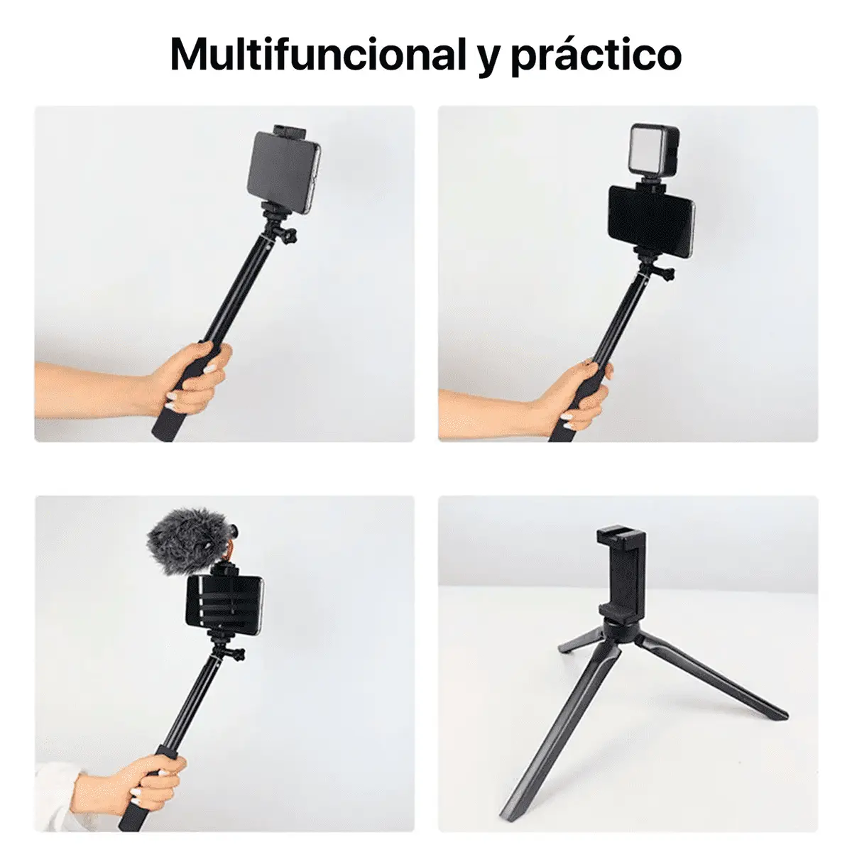Trípode compacto portátil con adaptador para cámaras y celulares