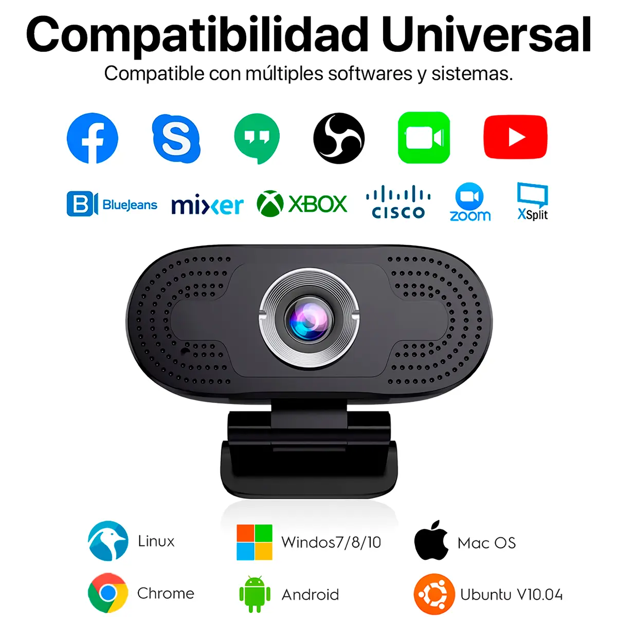 Webcam con micrófono integrado para tus aplicativos de videoconferencia.
