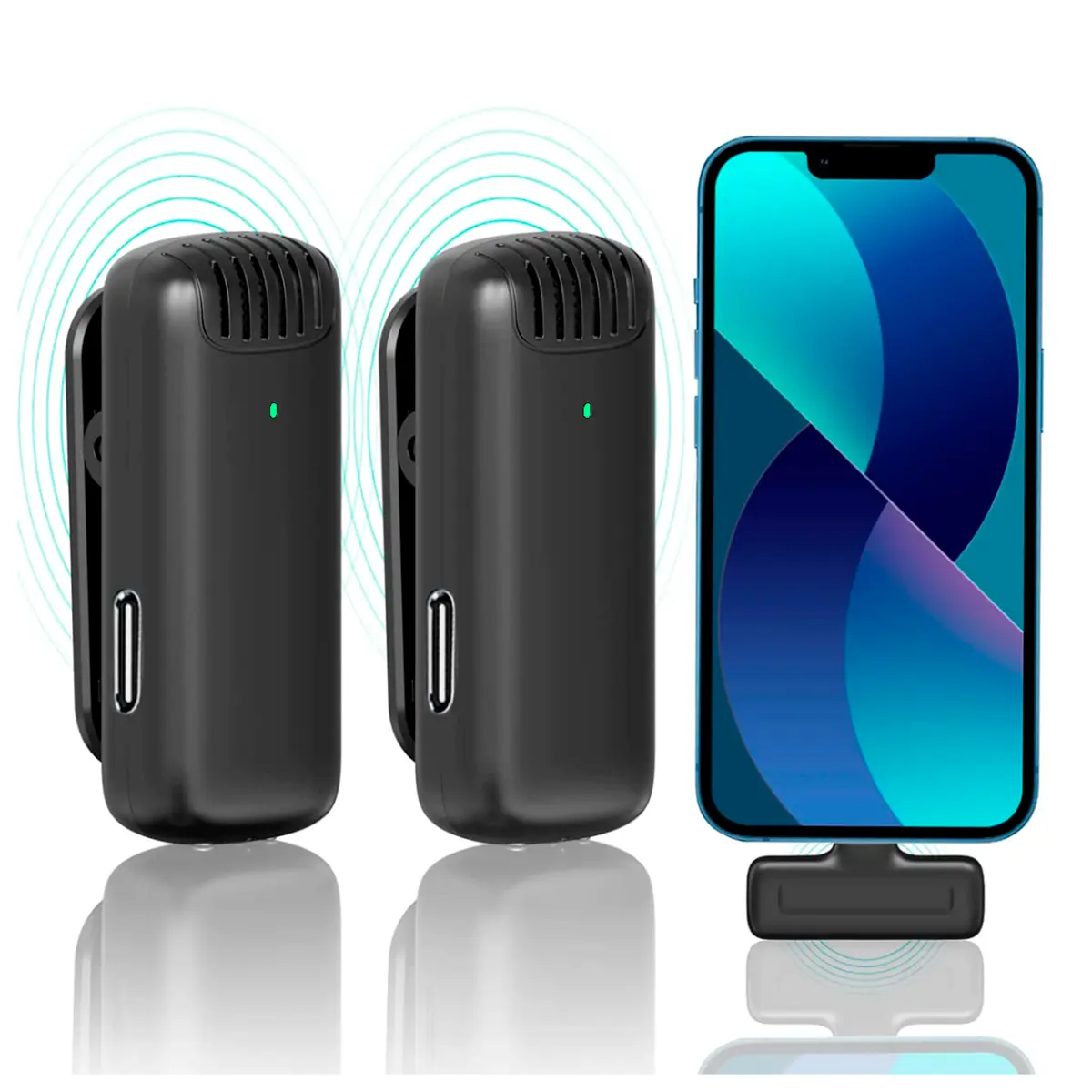Micrófonos lavalier duales para grabación profesional en iPhone