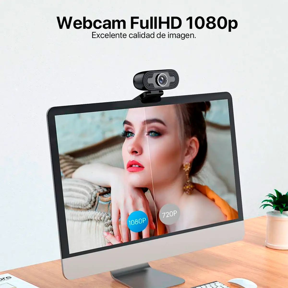 Webcam con micrófono integrado para reuniones virtuales