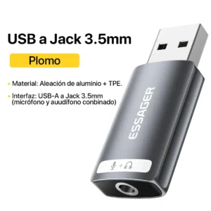 Tarjeta De Sonido Externa USB A 1 Entrada Jack Essager - imagen secundaria