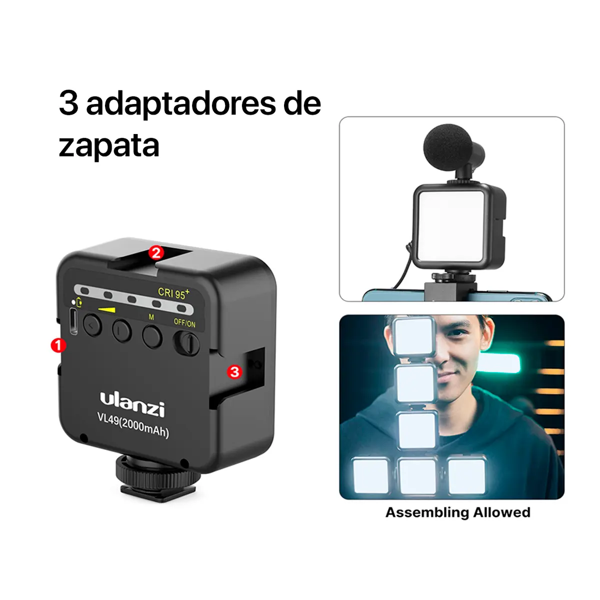 ulanzi vl49 luz led 49 leds con adaptador