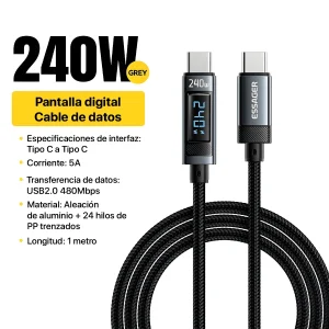 Cable de carga rápida Essager  240 W USB C - imagen secundaria