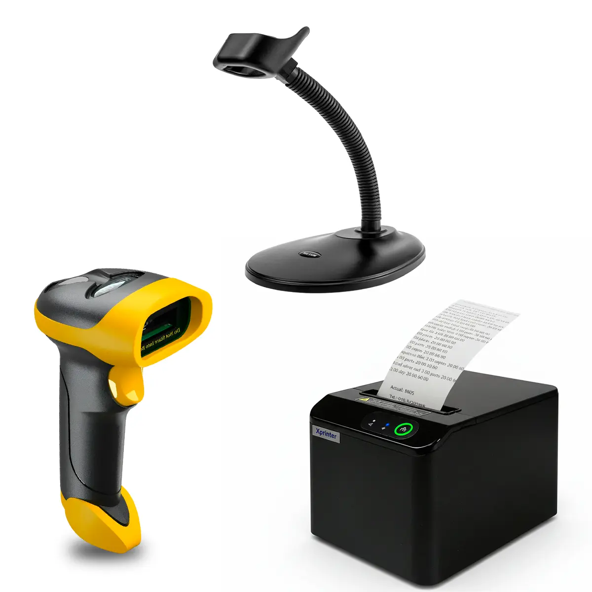 Combo impresora térmica XP-T80Q con lector QR Netum B8BL Pro y soporte