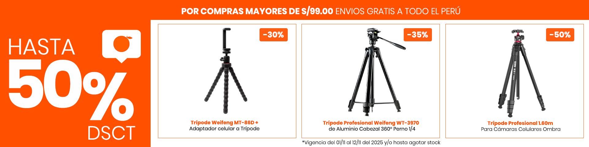 Los mejores trípodes a los mejores precios en Grupo Orange Perú
