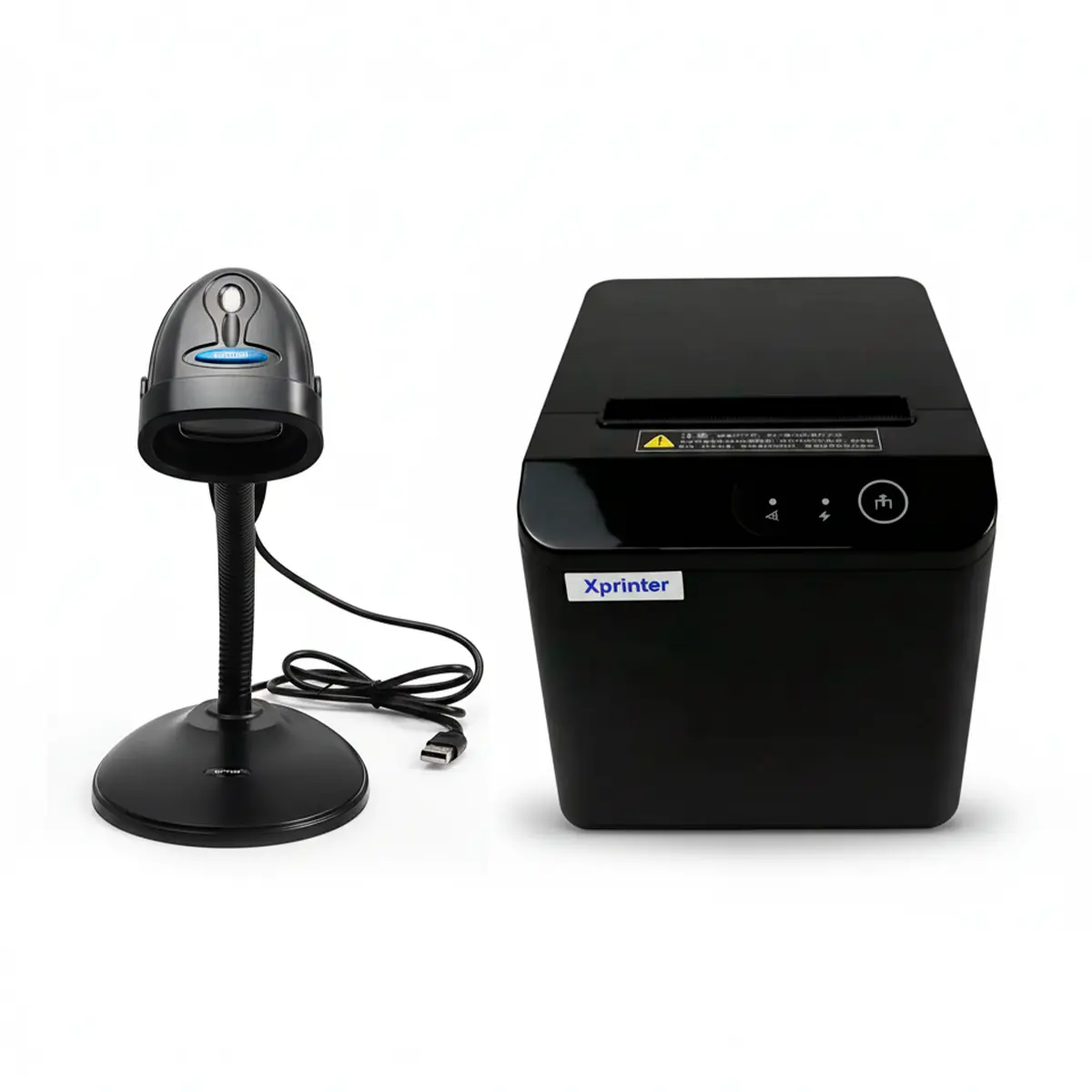 Combo Xprinter XP-T80Q y lector Netum NT-1228BC con base de soporte flexible