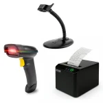 Combo impresora térmica Xprinter XP-T80Q con lector QR Netum NT-1228BL y soporte