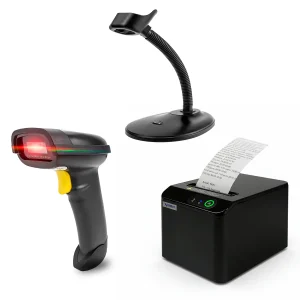 combo-impresora-XP-T80Q-lector-Netum Combo impresora térmica Xprinter XP-T80Q con lector QR Netum NT-1228BL y soporte