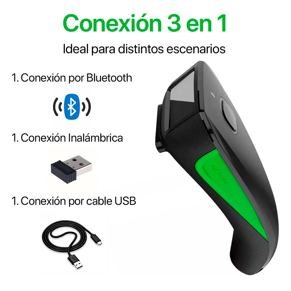 Lector Netum C740 con triple conexión: Bluetooth, inalámbrica 2.4 GHz y cable USB.