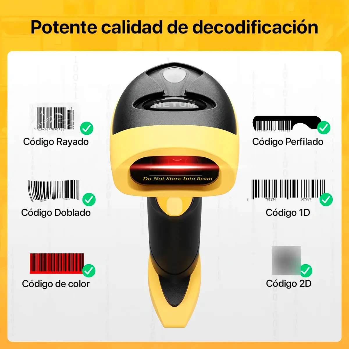 Lector Netum L8BL Pro con potente capacidad de decodificación de códigos 1D y 2D.